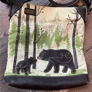 Chala Bear Forest Canvas Crossbody bag Handbag nature lover black strap